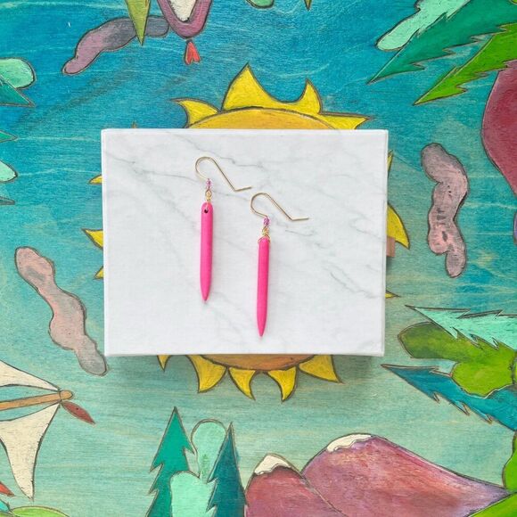 Hot Pink Crystal Dagger Drop Bar Earrings - Picture 4 of 5